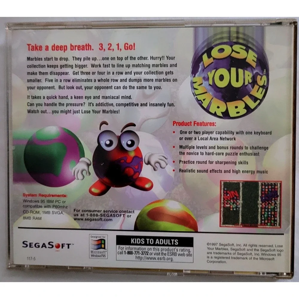 Vintage Lose Your Marbles PC Game CD ROM 1997 Windows 95 SegaSoft Puzzle